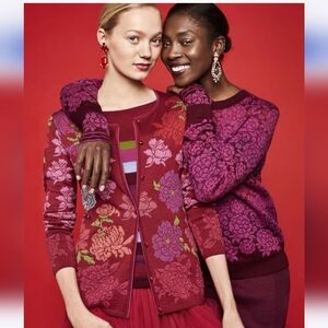 Oleana Winter 2017 Desginer Silk Merino Wool Cardigan Peonies Medium Pink